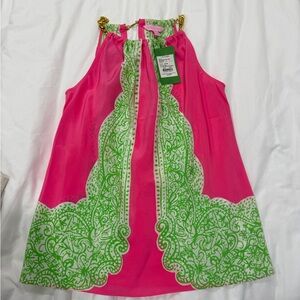 Lilly Pulitzer Pink and Green shirt with Gold Accents